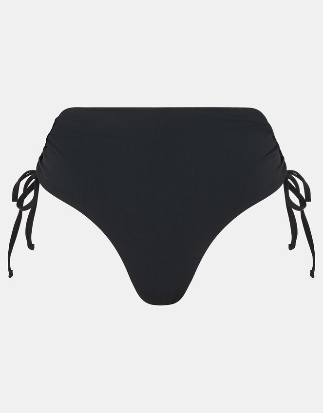Tie High Waist Shaping Bikini Bottoms, Black (BLACK), large
