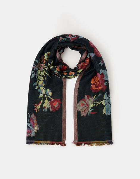Floral Jacquard Blanket Scarf, , large