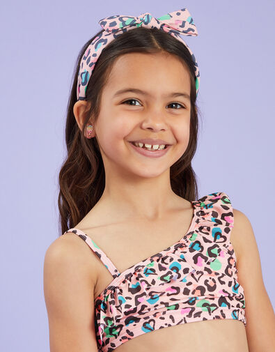 Girls Bow Leopard Print Headband, , large
