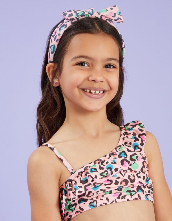 Girls Bow Leopard Print Headband, , large
