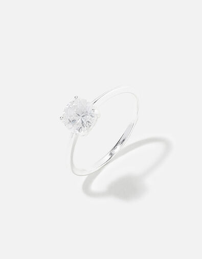 Sterling Silver Round Solitaire Ring White, White (ST CRYSTAL), large