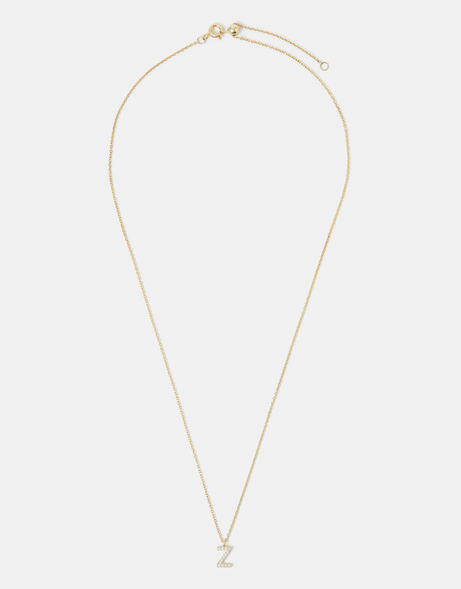 Lab Grown Diamond Pav&eacute; Initial Pendant Necklace 9ct Gold, Gold (GOLD), large