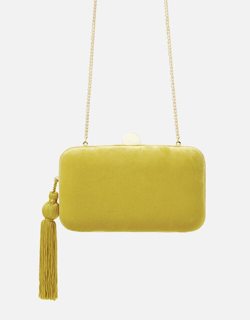 Velvet Hardcase Clutch Bag, Yellow (OCHRE), large