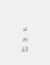 3-Pack Platinum-Plated Surgical Steel Diamante Flatback Earrings, , large