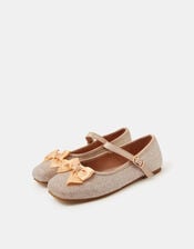 Girls Bow Glitter Ballet Flats, Gold (GOLD), large