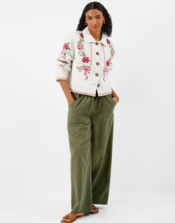 Floral Embroidered Quilted Jacket, Ivory (IVORY), large