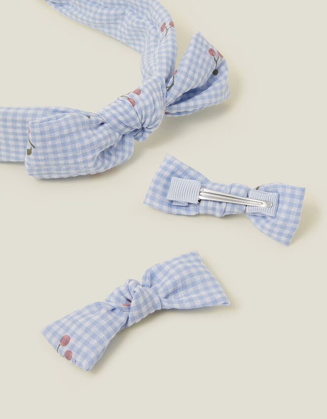 Girls Cherry Gingham Hair Bow and Headband Set, , large