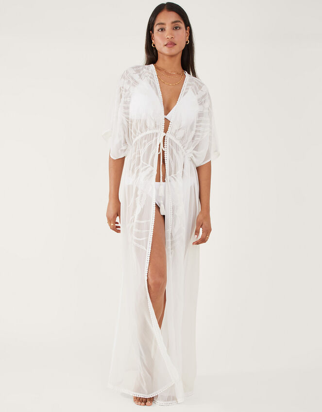 Palm Embroidered Kimono, Ivory (IVORY), large