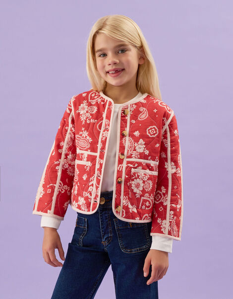Girls Paisley Print Quilted Jacket, Red (RED), large