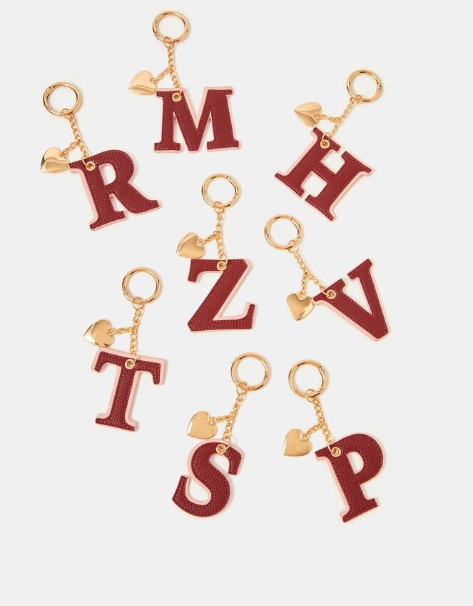 Initial Heart Bag Charm, Red (BURGUNDY), large
