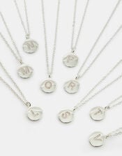 Sterling Silver-Plated Diamante Initial Round Pendant Necklace, Silver (ST SILVER), large