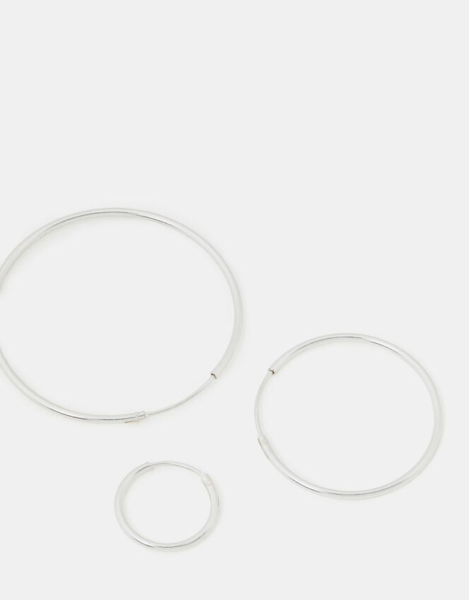 3-Pack Sterling Silver Hoop Earrings, , large