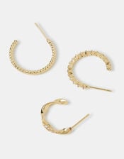 3-Pack 14ct Gold-Plated Twist Hoop Earrings, , large