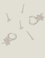 3-Pack Sterling Silver-Plated Dragonfly Stud and Hoop Earrings, , large