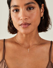 14ct Gold-Plated Sparkle Cross Pendant Necklace, , large