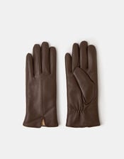 Faux Fur Lined Leather Gloves, Brown (CHOCOLATE), large