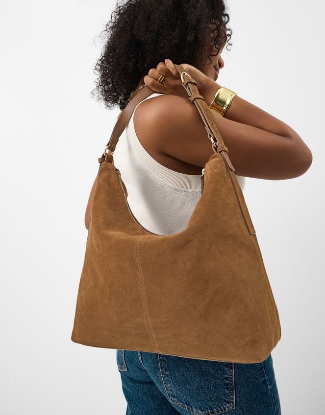 Slouchy Suede Shoulder Bag, , large