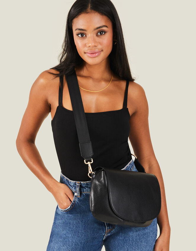 Leather Webbing Strap Cross-Body Bag, Black (BLACK), large