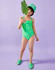 Girls Banana Print Swimsuit, Green (GREEN), large