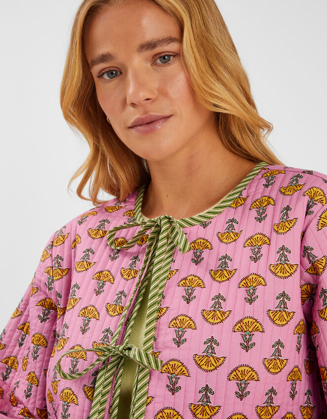 Marigold Print Quilted Jacket, Pink (PINK), large