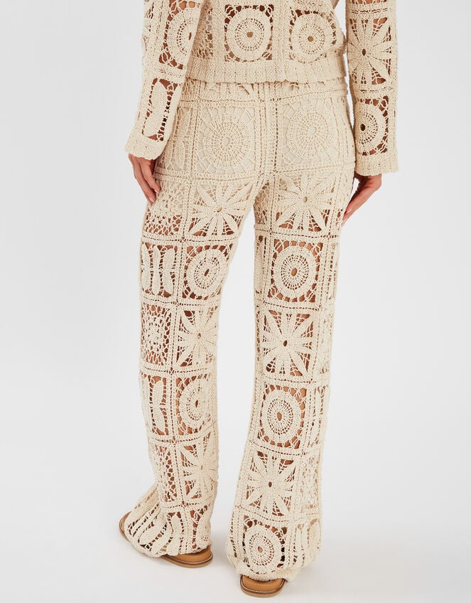 High Waist Crochet Trousers, Natural (NATURAL), large