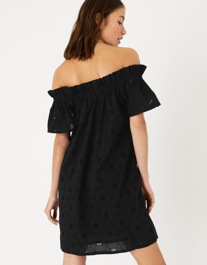 Schiffli Bardot Dress, Black (BLACK), large