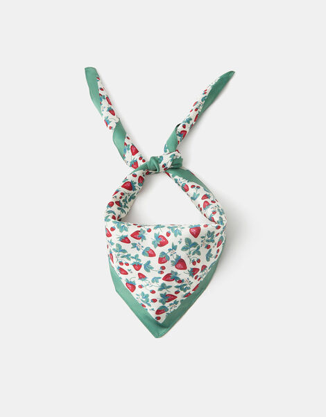 Strawberry Print Square Satin Scarf, , large