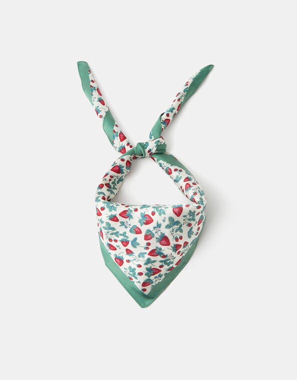 Strawberry Print Square Satin Scarf, , large