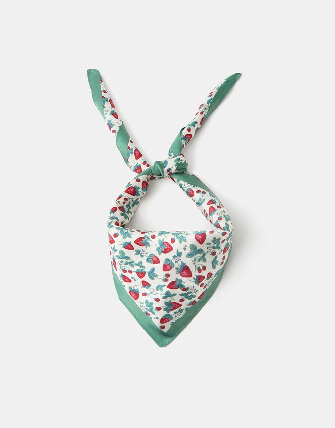 Strawberry Print Square Satin Scarf, , large