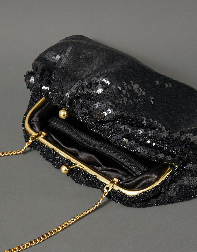 Sasha Sequin Clutch Bag, Black (BLACK), large