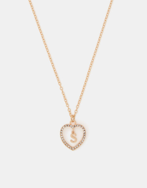 Girls Initial Charm Heart Pendant Necklace, Gold (GOLD), large