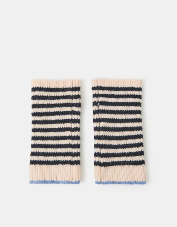 Stripe Knitted Wrist Warmers, , large