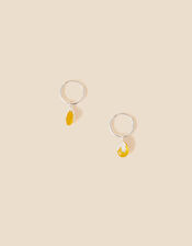 Recycled Sterling Silver Yellow Quartz Leaf Charm Huggie Hoops, , large