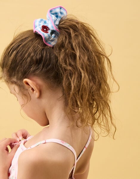 Girls Cherry Gingham Hair Scrunchie, , large