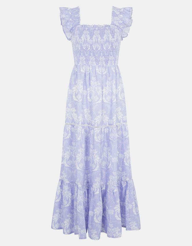 Feather Print Frill Midi Dress, Blue (BLUE), large