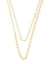 Gold-Plated Layered Chain Necklace, , large