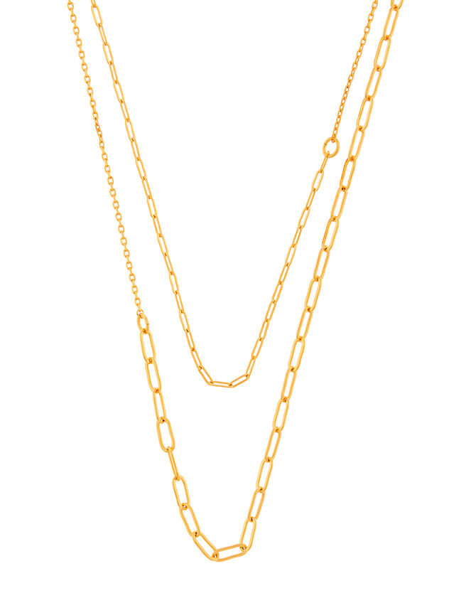 Gold-Plated Layered Chain Necklace, , large