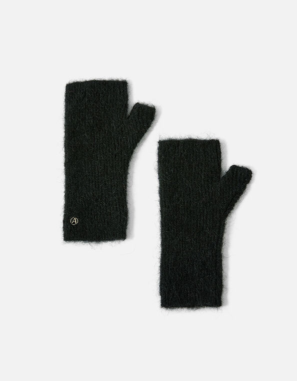Milan Fluffy Cut Off Gloves Black, Black (BLACK), large