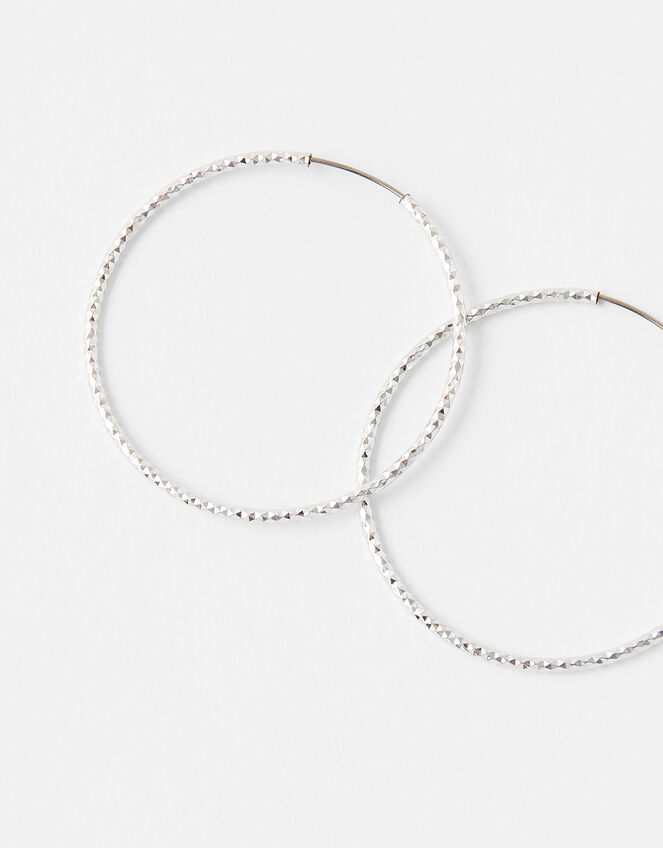 Medium Textured Hoop Earrings, Silver (SILVER), large