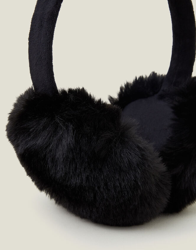 Faux Fur Earmuffs, Black (BLACK), large