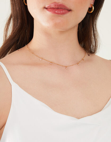 14ct Gold-Plated Sparkle Charm Station Necklace, Pink (PINK), large