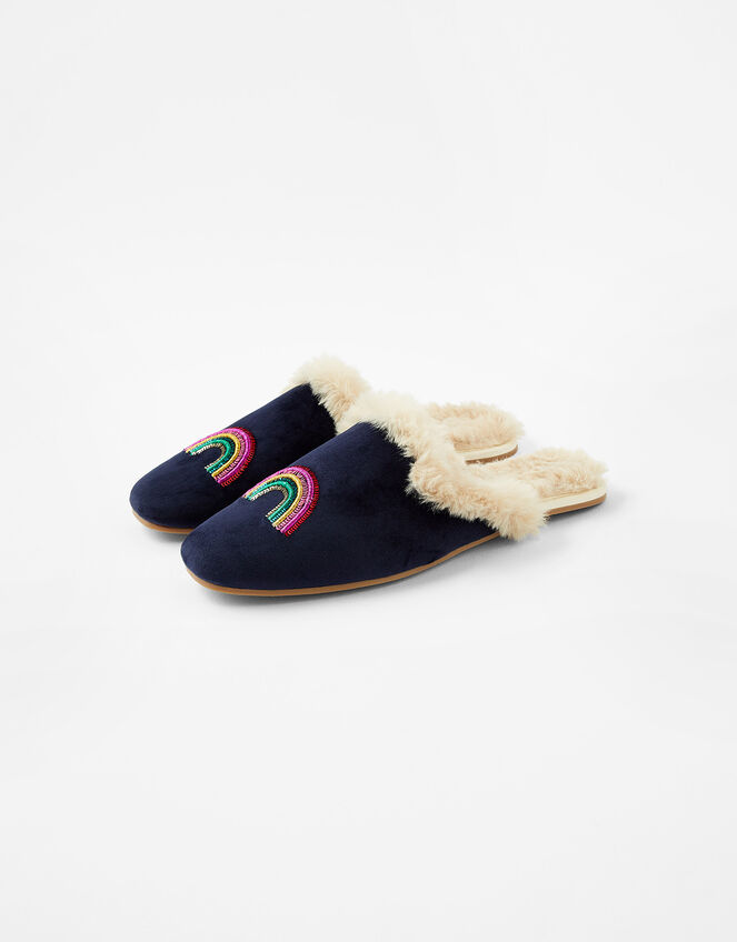 Sequin Rainbow Mule Slippers, Blue (NAVY), large