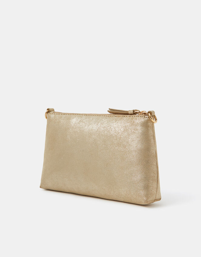 Glitter Leather Crossbody Bag, Gold (GOLD), large