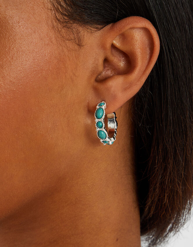 Eclectic Stone Hoop Earrings, , large