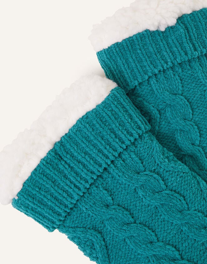 Cable Slipper Socks, Teal (TEAL), large