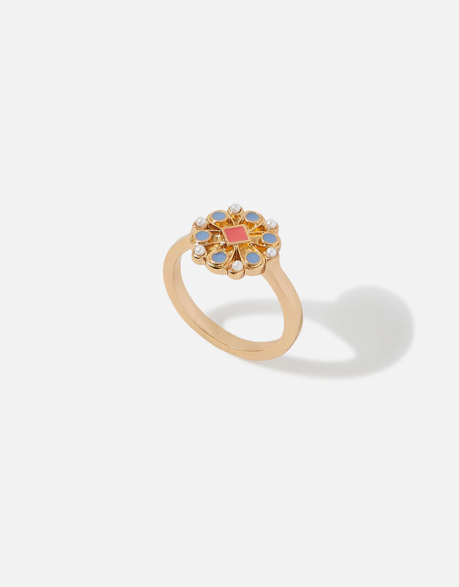 Seascape Flower Enamel Disc Ring, Multi (PASTEL-MULTI), large