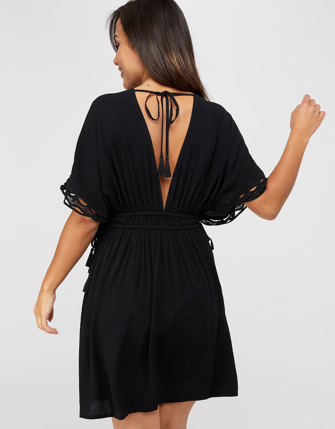 Lace Trim Crinkle Kaftan, Black (BLACK), large