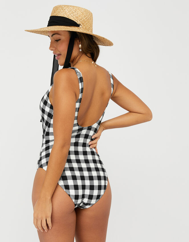 Gingham Cut-Out Plunge Swimsuit, Black (BLACK/WHITE), large