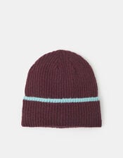 Contrast Ribbed Beanie Hat, , large