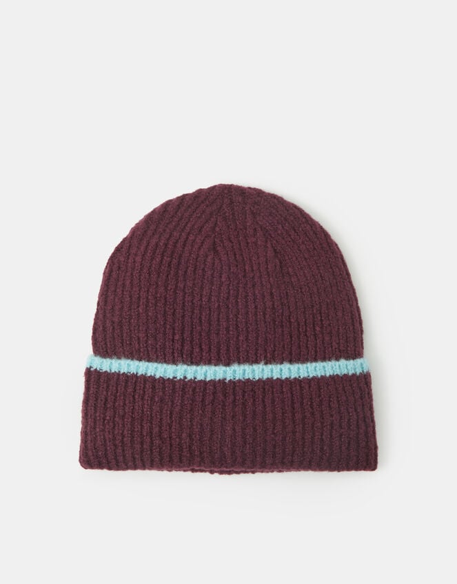 Contrast Ribbed Beanie Hat, , large
